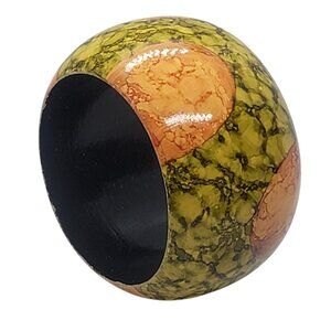 Vintage Chunky Bangle Bracelet Green Orange Marbled Pattern Retro Style Jewelry